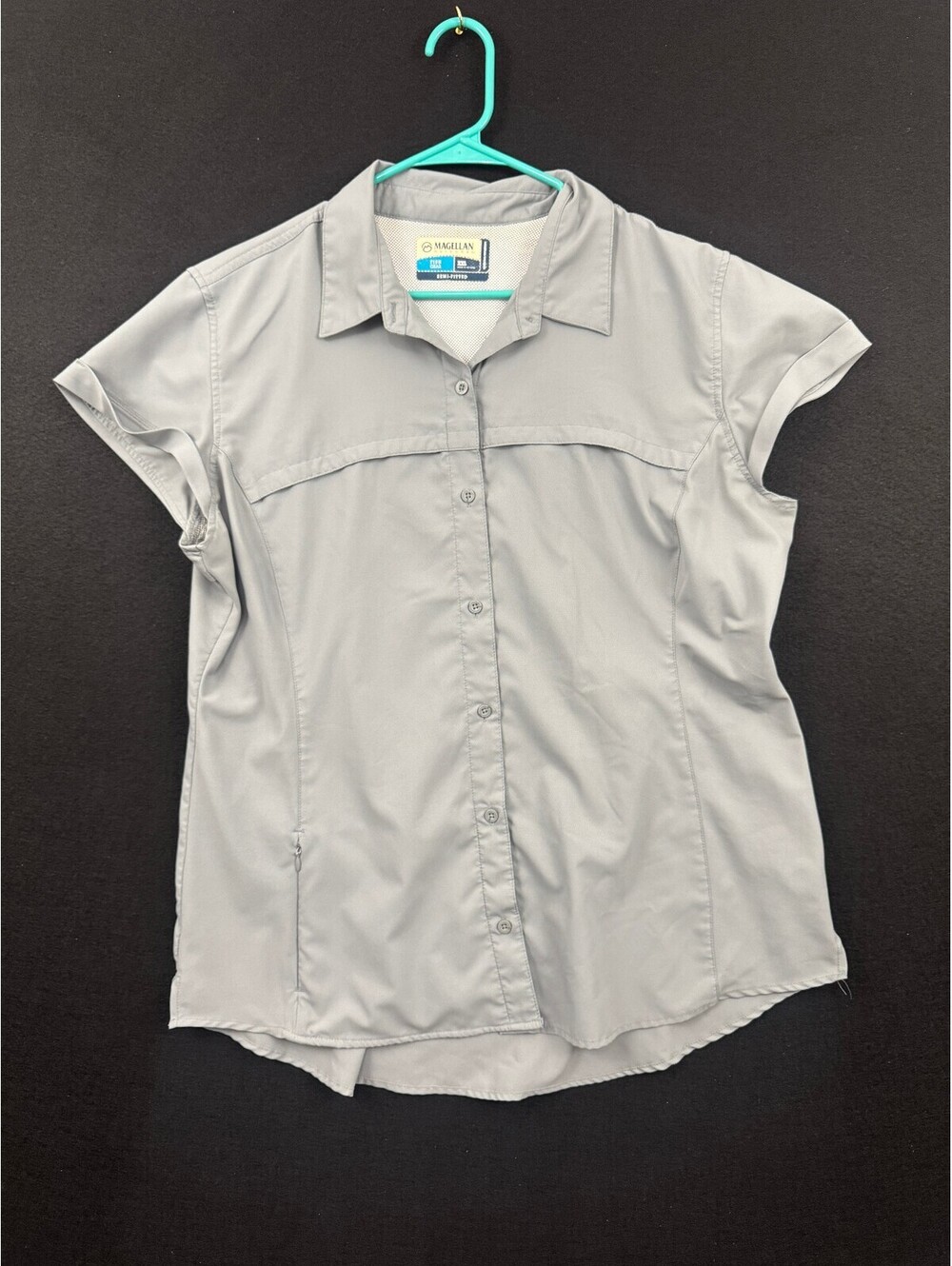 2 Magellan Women's Fish Gear Short Sleeve Button-Up XXL Gray and Teal